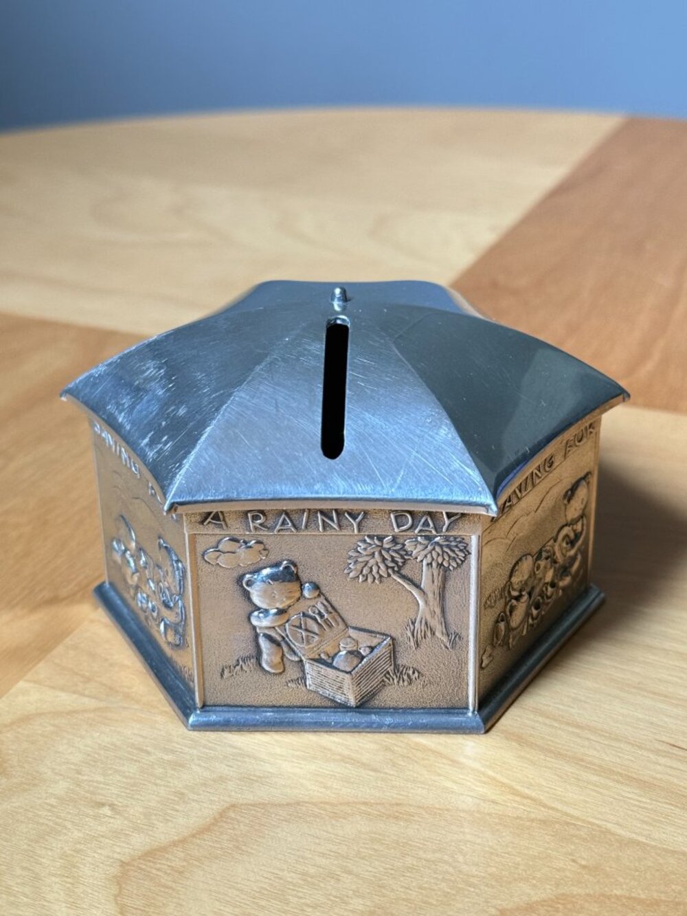 Pewter Saving For A Rainy Day 3-D Bears Picnic Childrens Bank by Royal Selangor